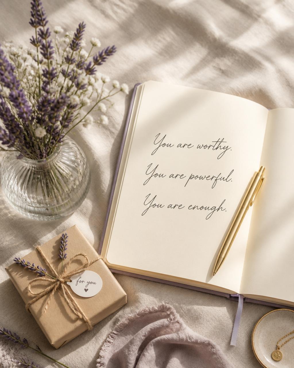 Open journal — you are worthy, you are powerful, you are enough